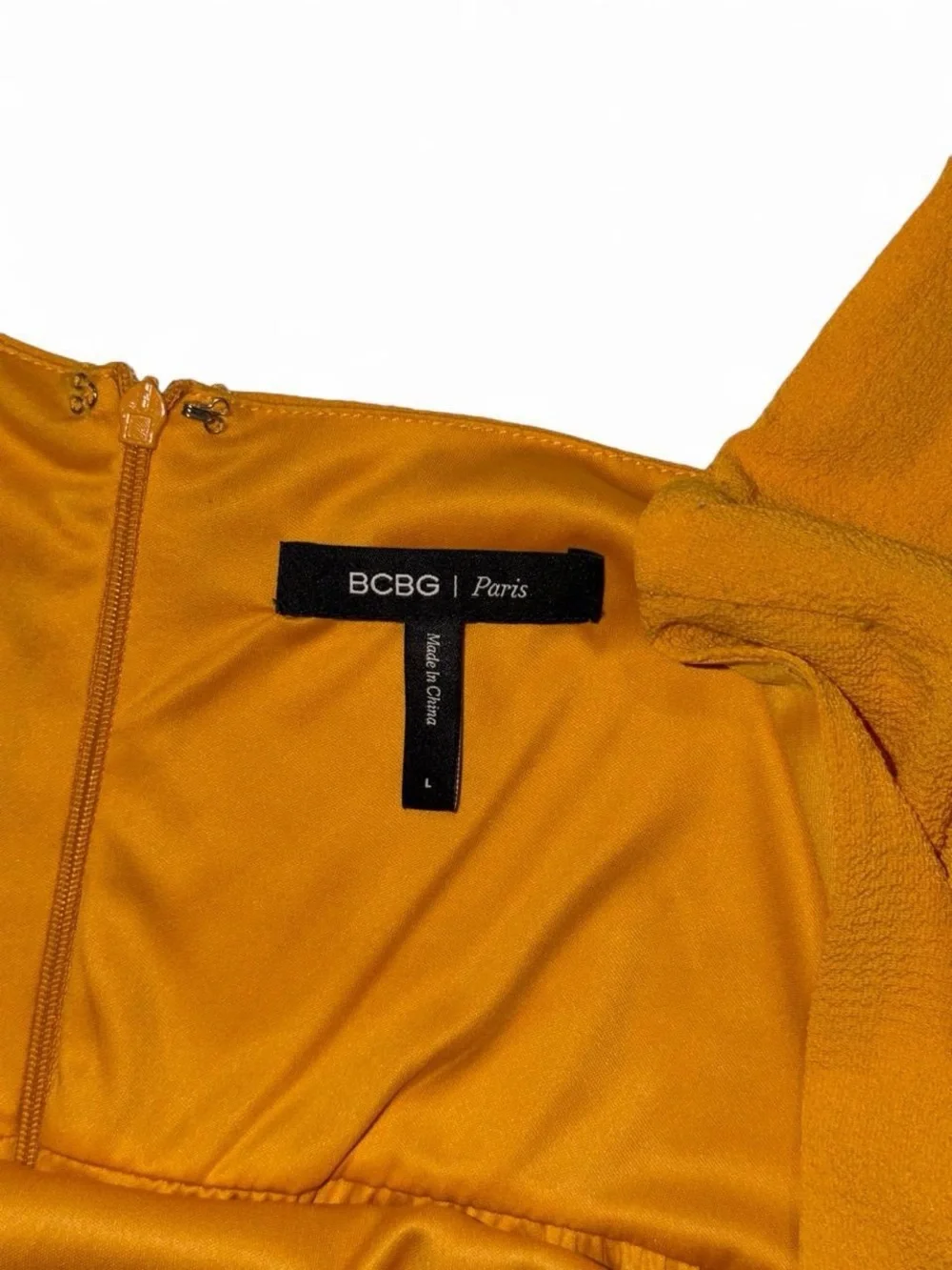BCBG Square-Neck Tiered Mini Dress in Mustard
